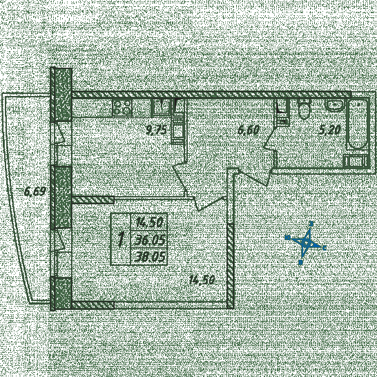 Однокомнатная квартира 38.05 м²
