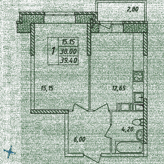 Однокомнатная квартира 39.4 м²